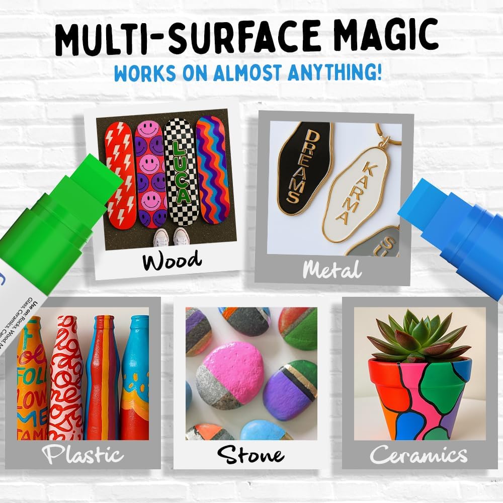 15mm Jumbo Oil Based Paint Markers (10 Pack) - Oil Paint Pens for Metal, Fabric, Glass, Rocks, Automotive Car Tire, Furniture Touch Up Wood & Plastic Surfaces - Waterproof & Permanent Markers