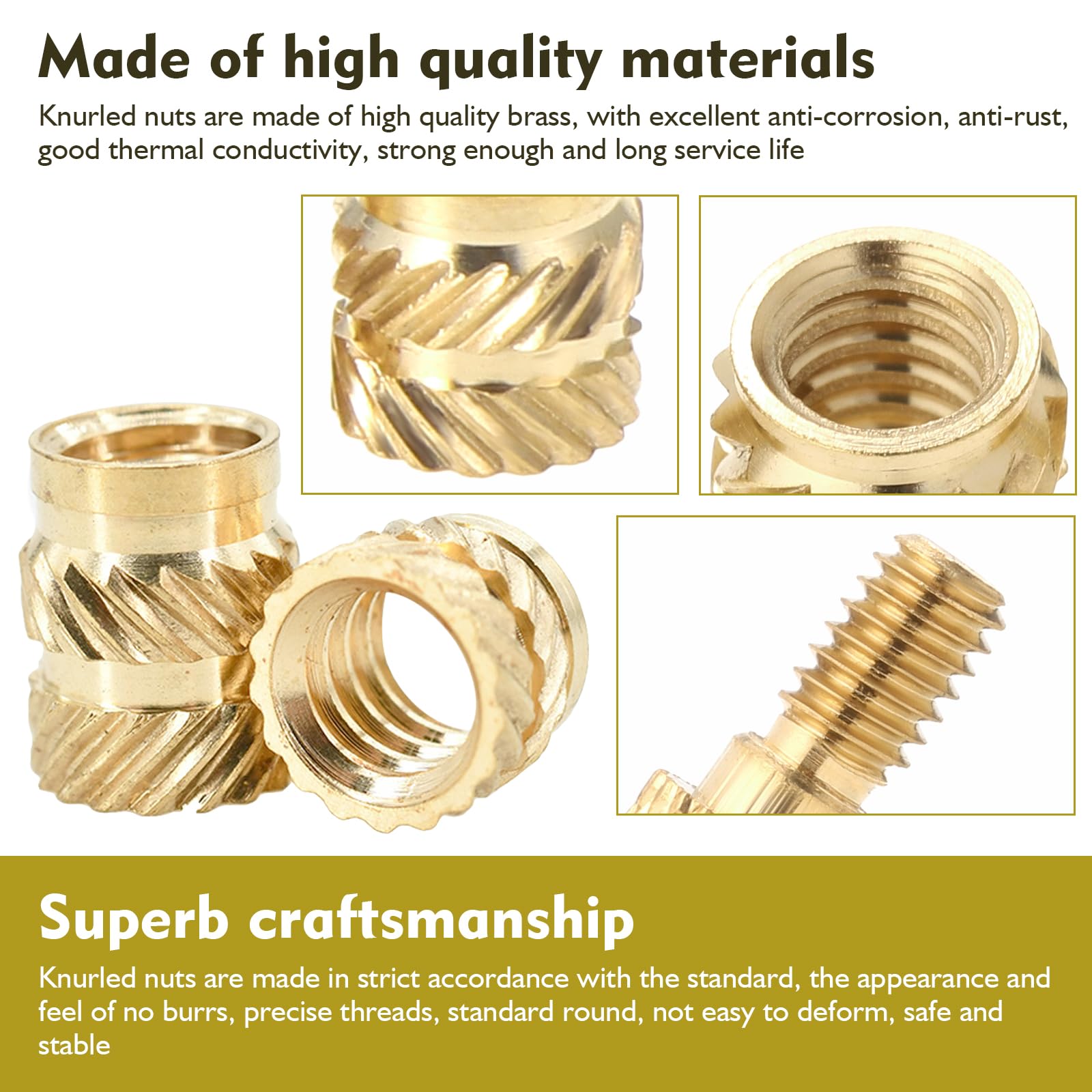 Gueenky 405PCS Threaded Inserts 3D Printer, 2# 4# 6# 8# 10# 1/4-20 Threaded Knurled Inserts Threaded Brass Inserts Heat for 3D Printer Plastic Parts - Image 3