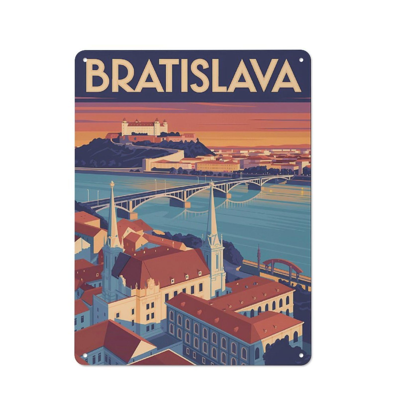 Junmoney Style-18 Bratislava Cityscape Travel (2) Vintage Tin Sign 40X30cm For Café Or Restaurant, For Café Owners And Decorators, For Retro Home Interiors