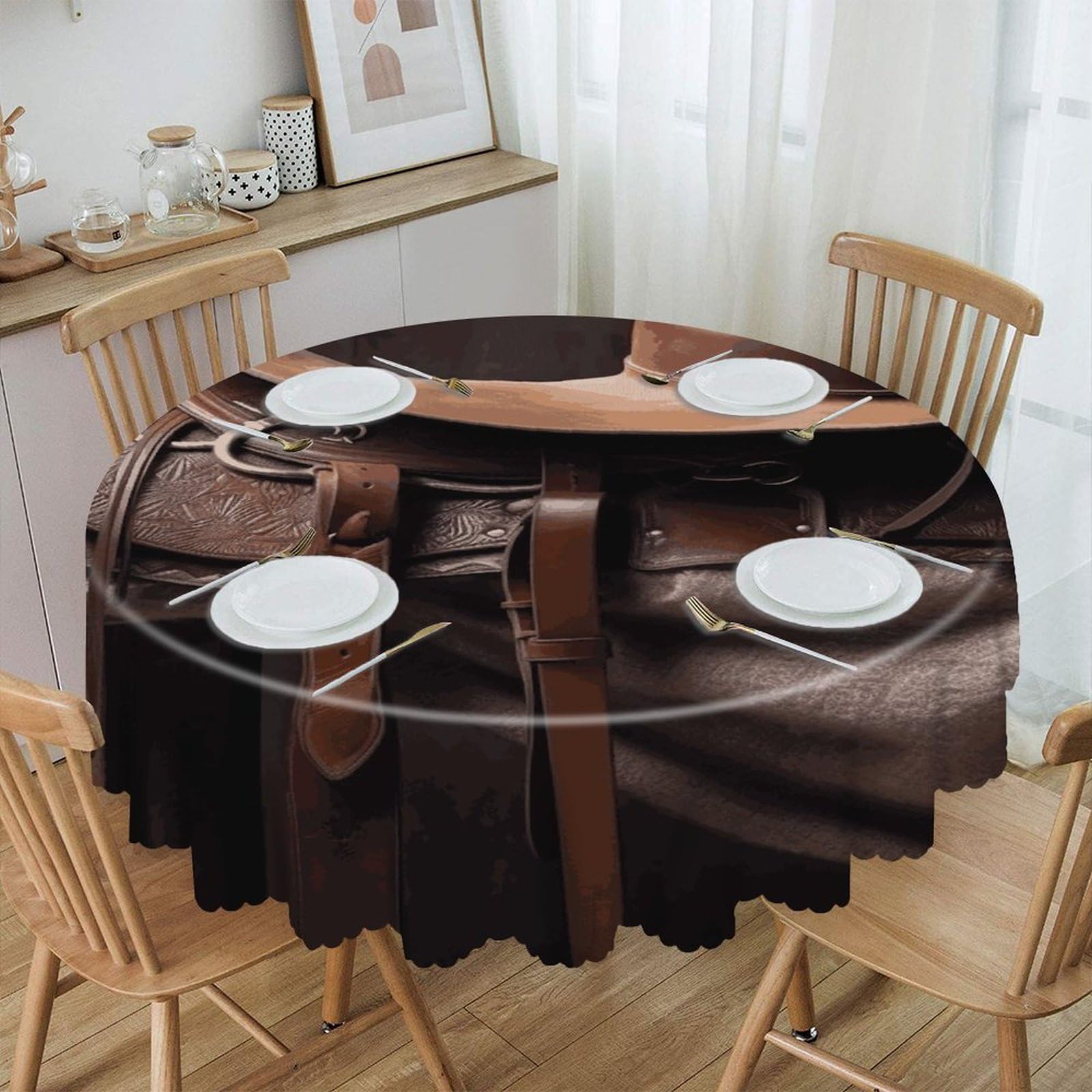 Btcowzrv Style Horse Saddle With A Cowboy Hat Wild Polyester Round Tablecloth 59.84 Inch, Decorative Washable Table Cover, Table Cloth For Restaurant Picnic Indoor And Outdoor Dining