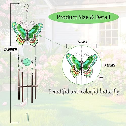 Miniatura 2 de MUMTOP Campanillas de viento de mariposa para exteriores, vitrales de viento para patio, al aire libre, jardín, patio, costa, ventana, decoración