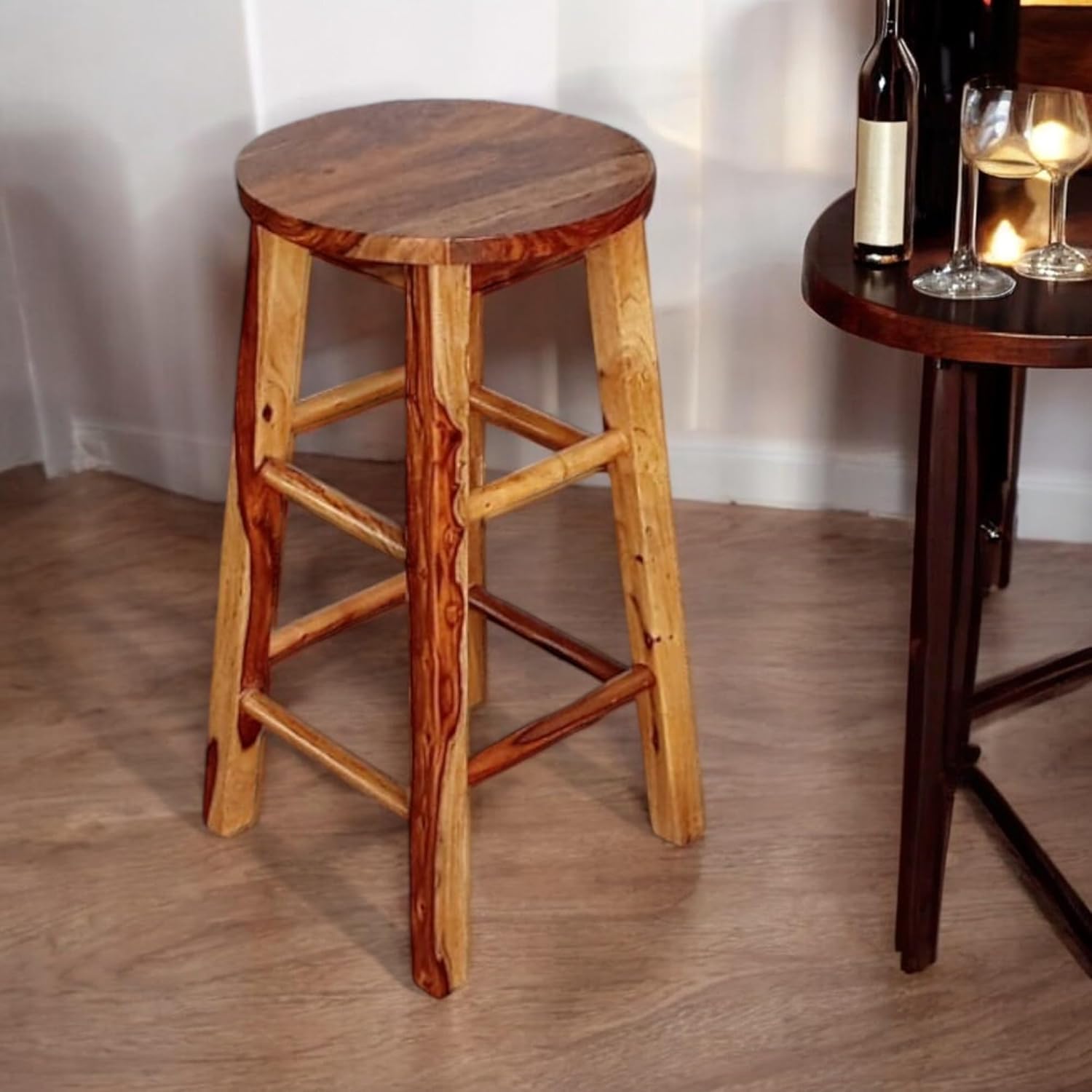 keeam Decor Solid Wood Bar Stool, 29 inch Height, Round Top,Side Table,Round Set Barstool,sheesham Wood bar Stool-image-25