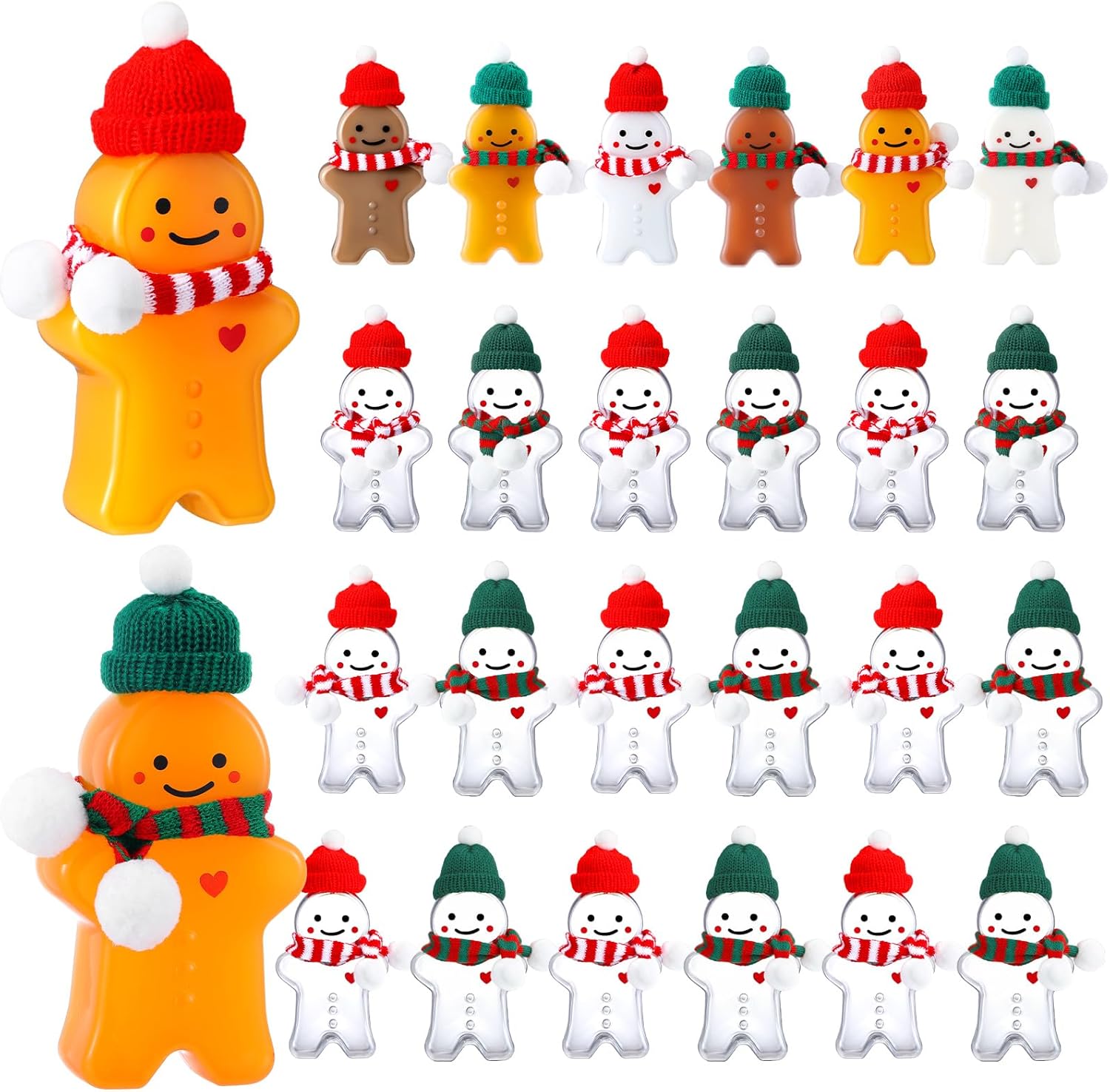 24 Set Christmas Gingerbread Man Bottles with Hat and Scarf Clear Christmas Juice Bottles with Lid Empty Plastic Drink Bottle Xmas Beverage Container for Milk Juicing Drinking, 350ml (Mix Color)
