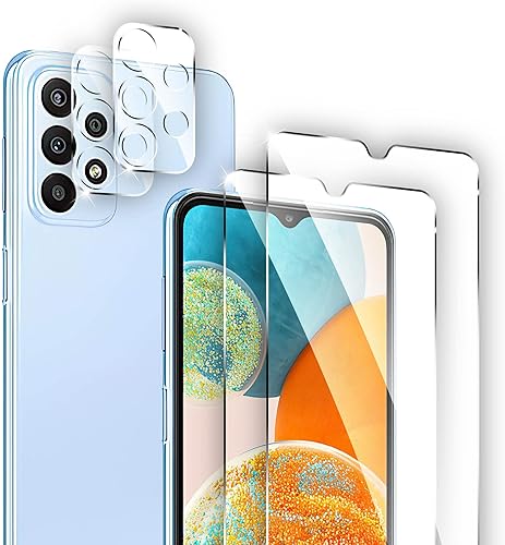 Paquete de 4 protectores de pantalla para Samsung Galaxy A23 5G/4G de 6.6 pulgadas, paquete de 2 protectores de pantalla de vidrio templado y 2