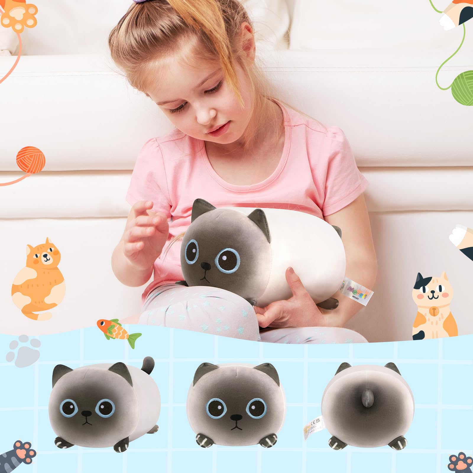 Mewaii Cuscino di Peluche Stitch 20cm Kawaii Gatto Siamese Animale Giocattolo e Cuscino Ottimo Natale Compleanno Regalo per Bambini Ragazze Ragazzi Amici