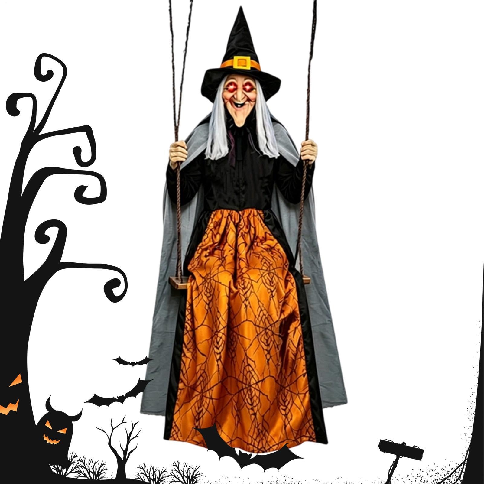Schwingende Hexe 1,8 Meter Lebensgroße Außenfigur | Halloween-Dekorationen Für Draußen Für Garten Rasenfläche Hof Kamin Kaminmantel Wohnbereich Party und