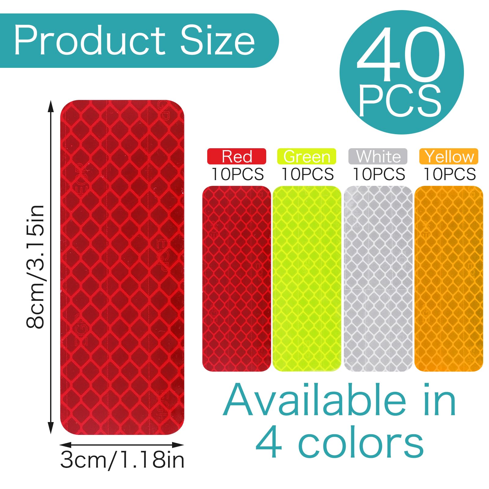 Quilax 40 Pcs Reflective Stickers, Outdoor Waterproof Tape, Warning Safety Reflective Stickers for Bike Car Motorcycle Trailer Helmet Clothing, Night Visibility Adhesive Sticker (1.18 x 3.15 Inch)