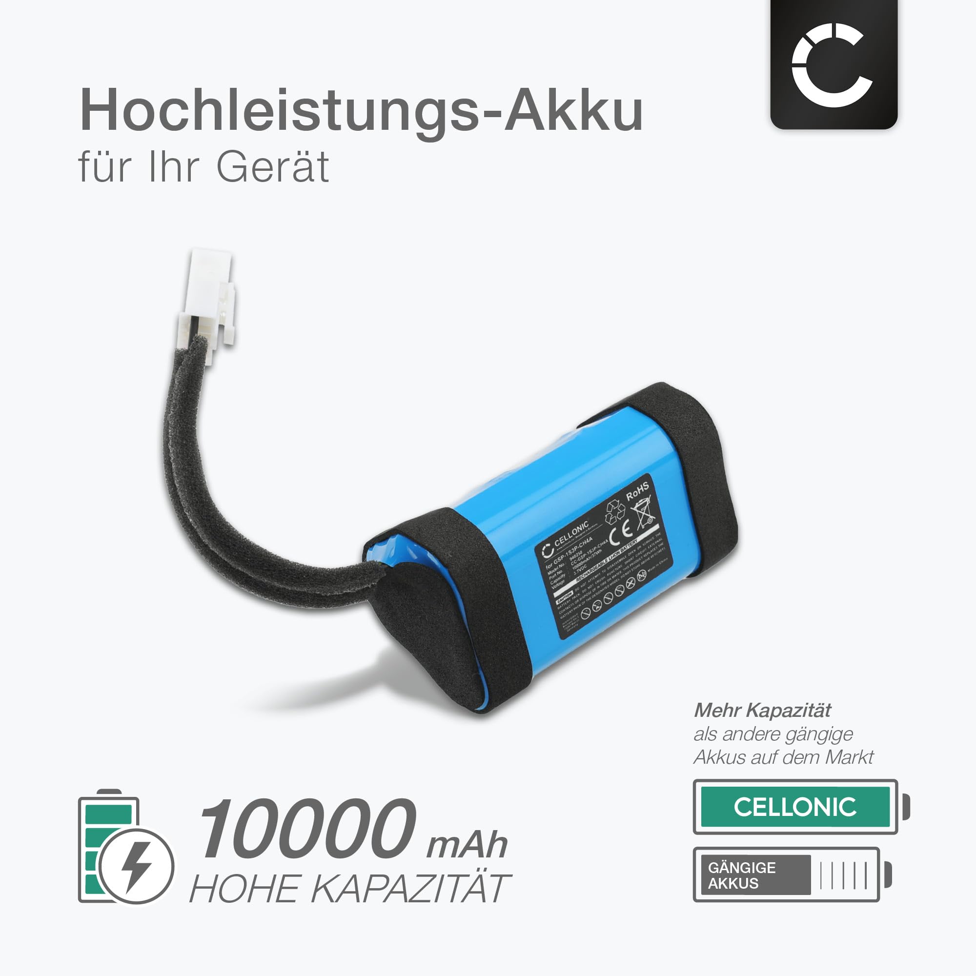 CELLONIC, Akku für Lautsprecher Kompatibel mit JBL Charge 5, Charge 4, GSP-1S3P-CH4A, GSP-1S3P-CH4D (3.7V 10000mAh)