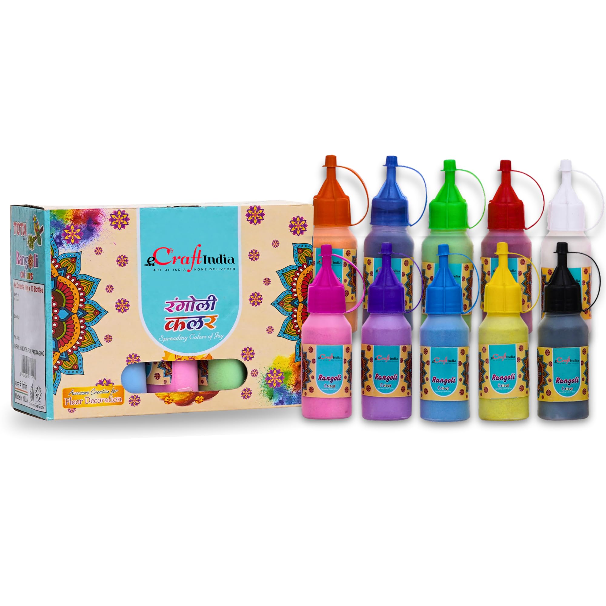 eCraftIndia Set of 10 Rangoli Colours Bottles - Rangoli Tool Kit Pack - Rangoli Fillers Bottles - Vibrant Colors for Beautiful Rangoli Designs - Navratri Diwali Decoration Items for Home Decor (B0CHFTWMFX) Amazon Price History, Amazon Price Tracker