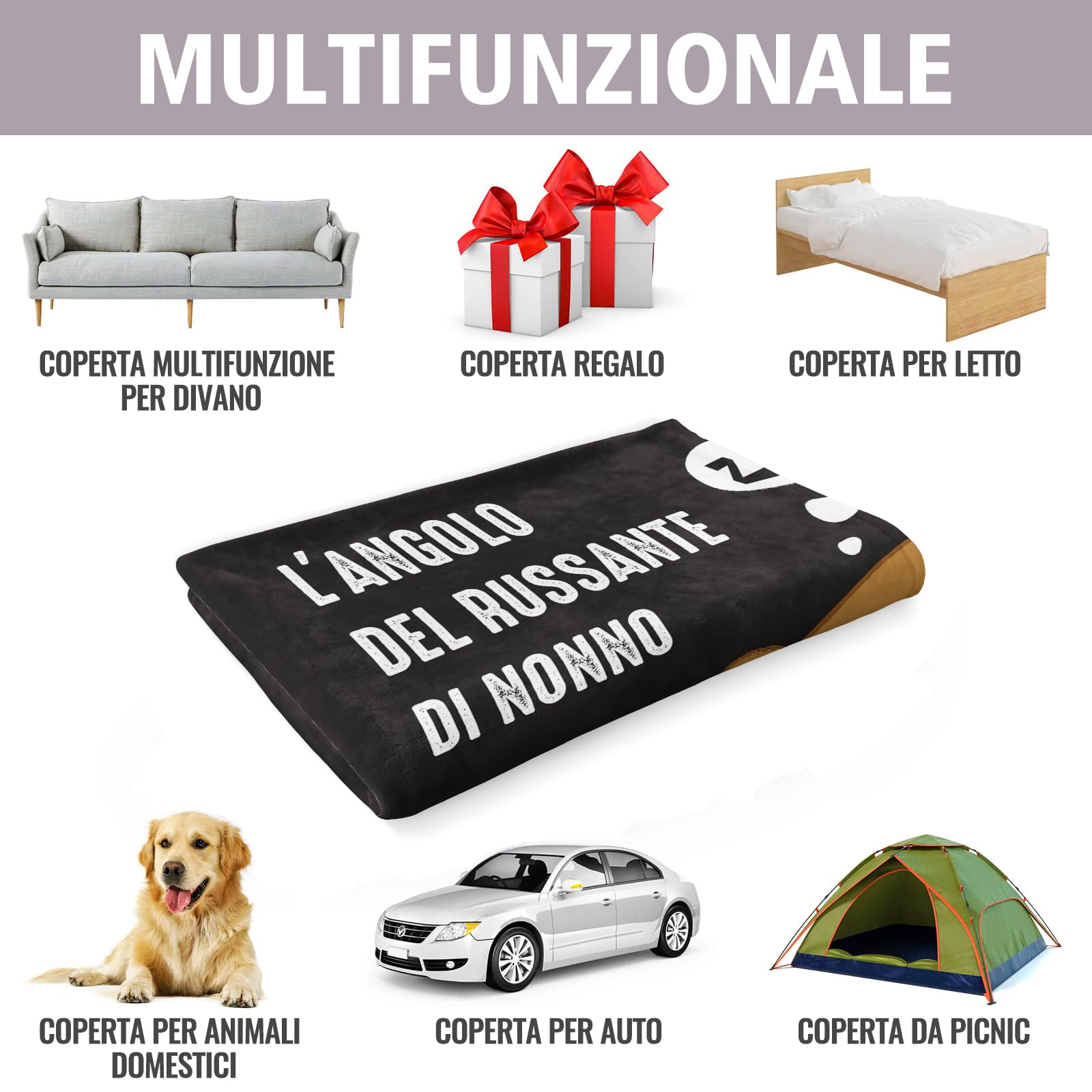 Coperta In Flanella Con Bradipo Per Nonno - Regalo Compleanno O Natale 130x150 Cm