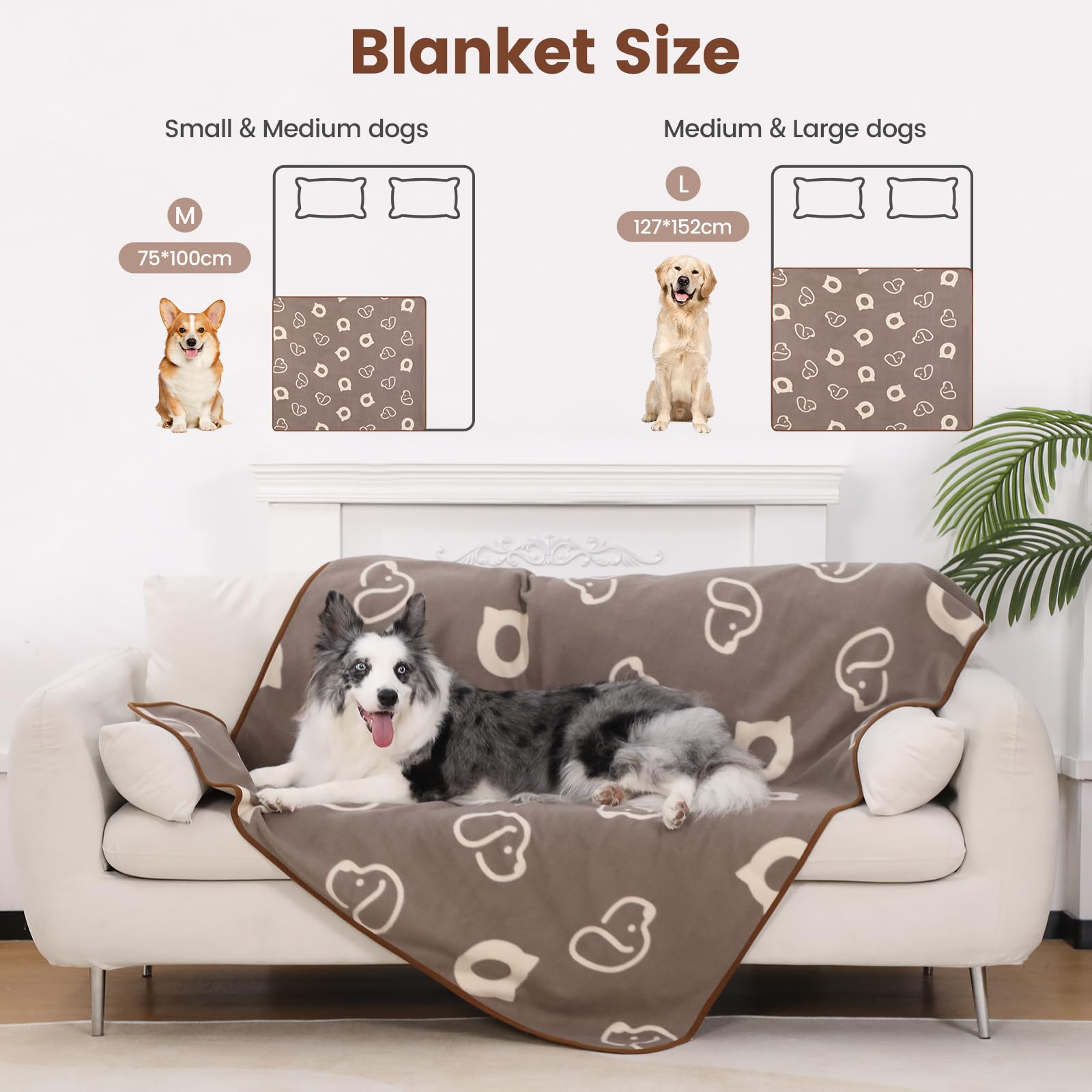 IDOGCHEW hondendeken Waterdichte huisdier deken 60 x 50 inch voor grote honden Beschermt bank, bed, pluche wasbare zachte dekens, groot 152 x 127 cm