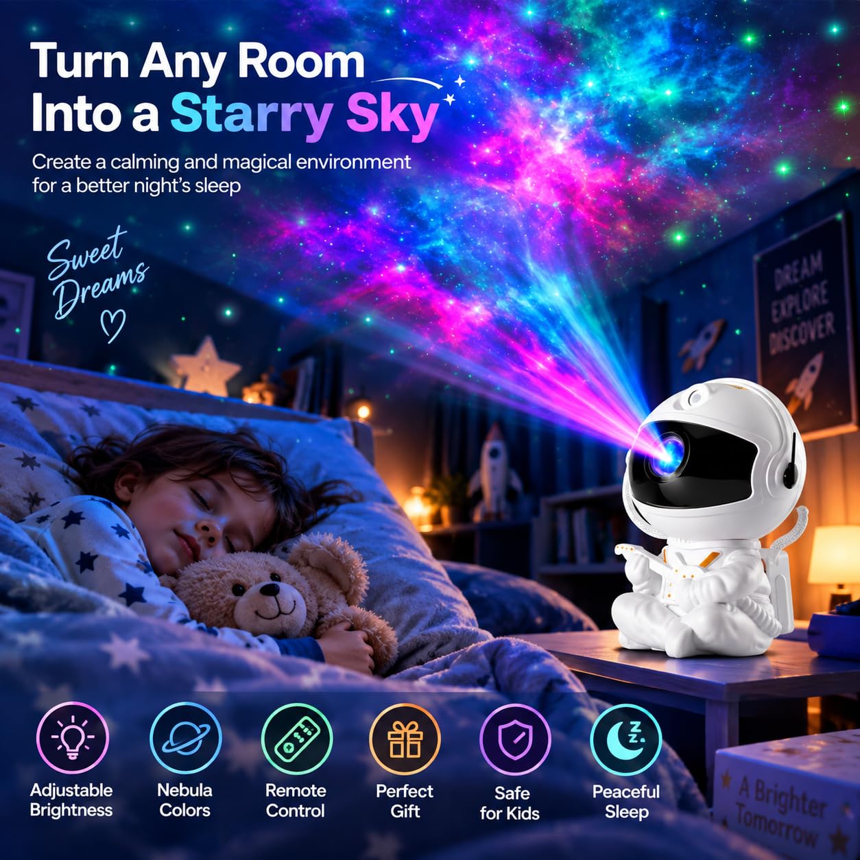 Astronaut Star Projector Night Light - Nebula Projection -7