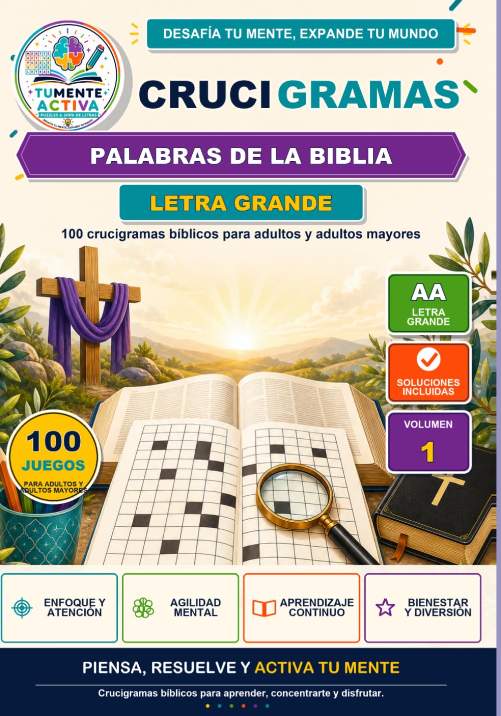 Crucigramas Palabras de la Biblia Letra Grande: 100 crucigramas bíblicos para adultos y adultos mayores con letra grande y soluciones incluidas