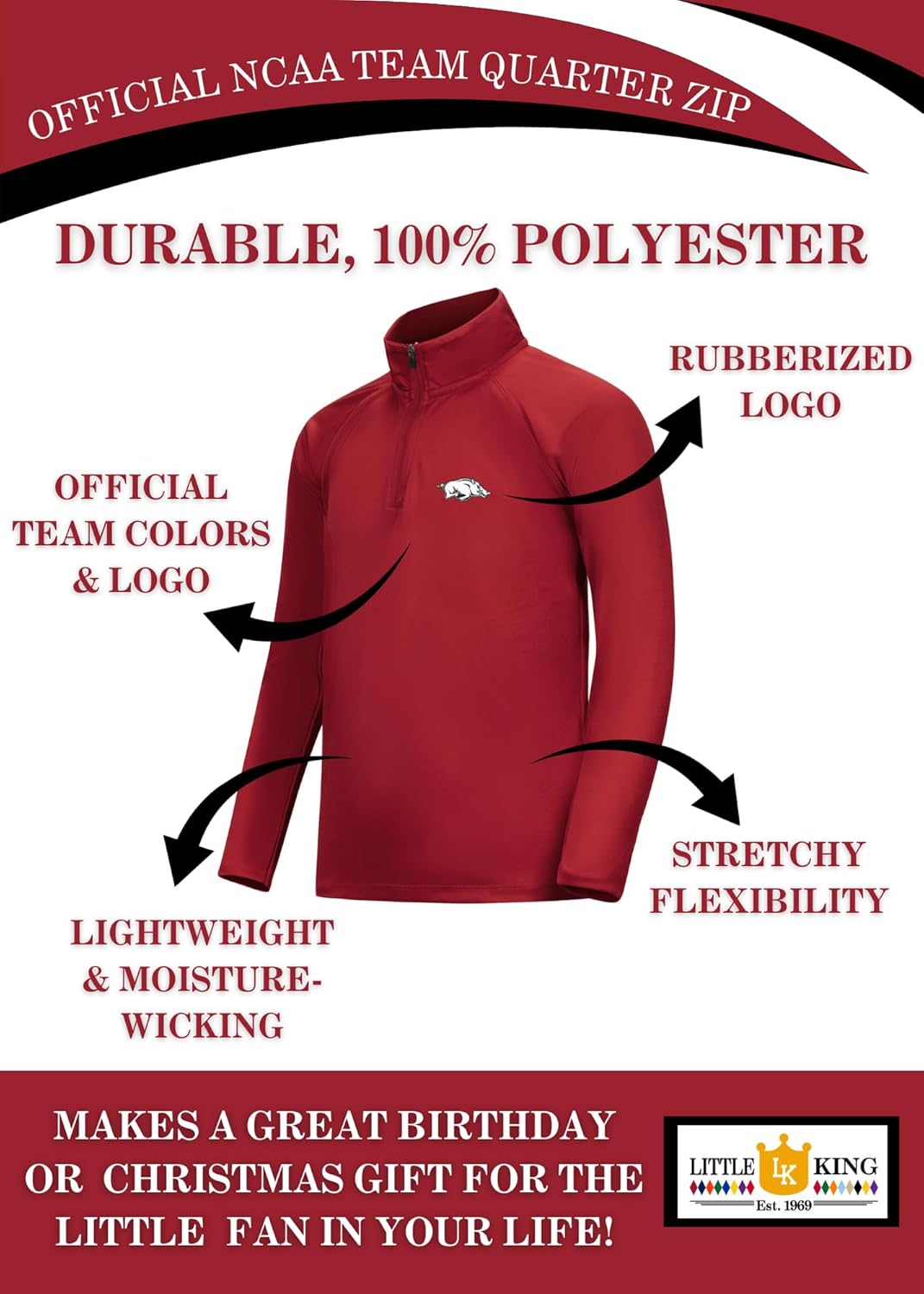 Little King NCAA Toddler Boys 1/4 Zip Pullover Wind Shirt-100% Polyester-Sizes 2T 3T 4T 5T - Image 4