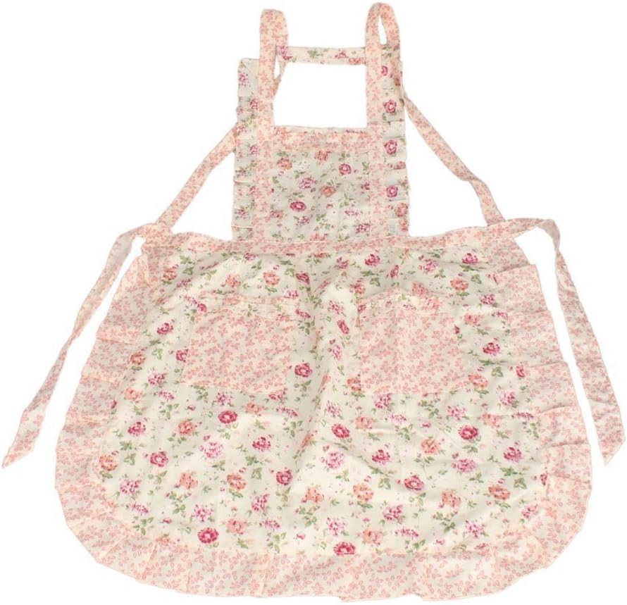 SIDAZHI Rose Flower Pattern Apron Women Chefs Cooking Bib Aprons with Pockets for Cooking, Grill and Baking, (76cm70cm) (Pink)