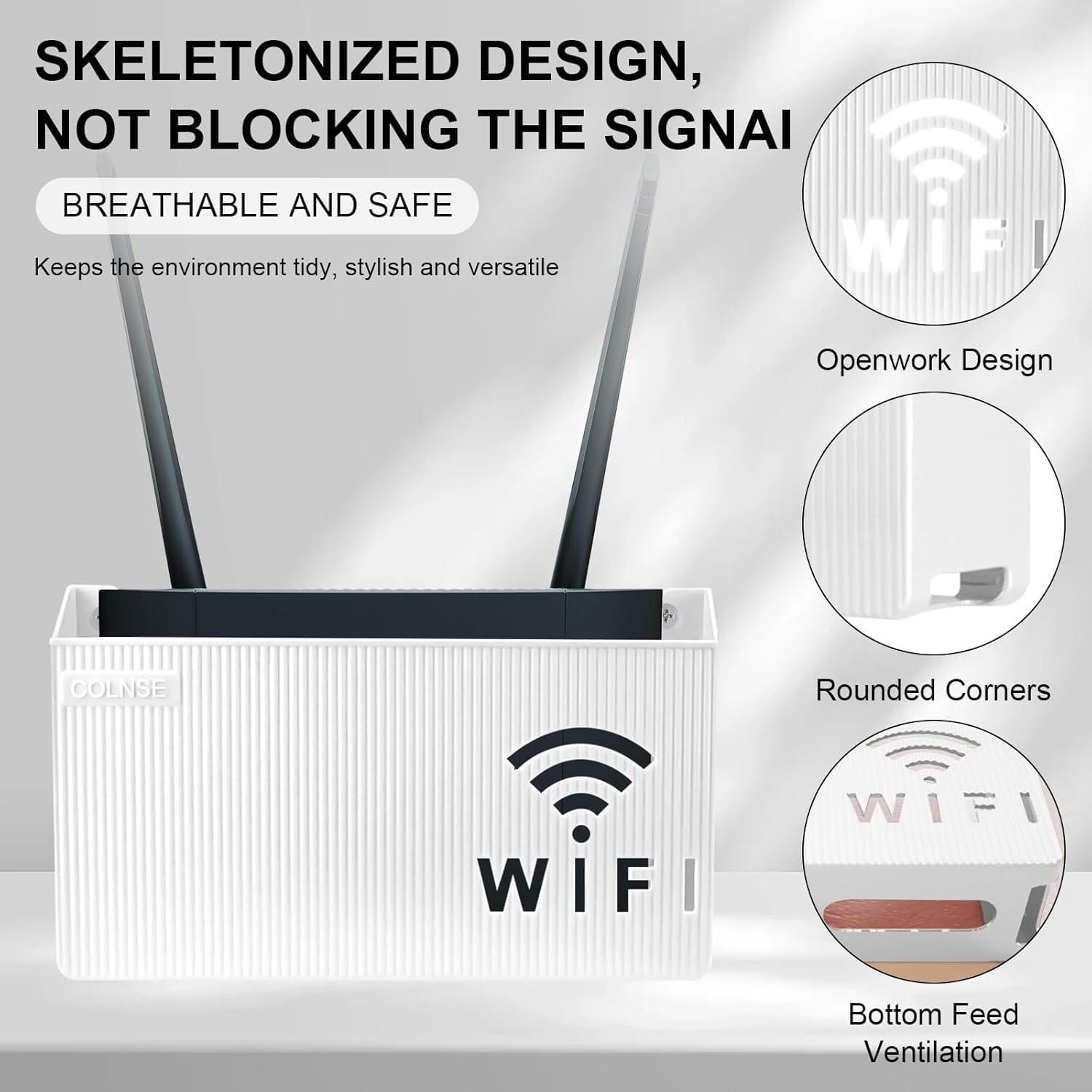 ADAKASI Self-Adhesive WiFi Router Storage Box Wall Mount Router Holder Shelf for Modem, Set-Top Box & Remote Cable Management Organizer Wall Shelf for Home & Office