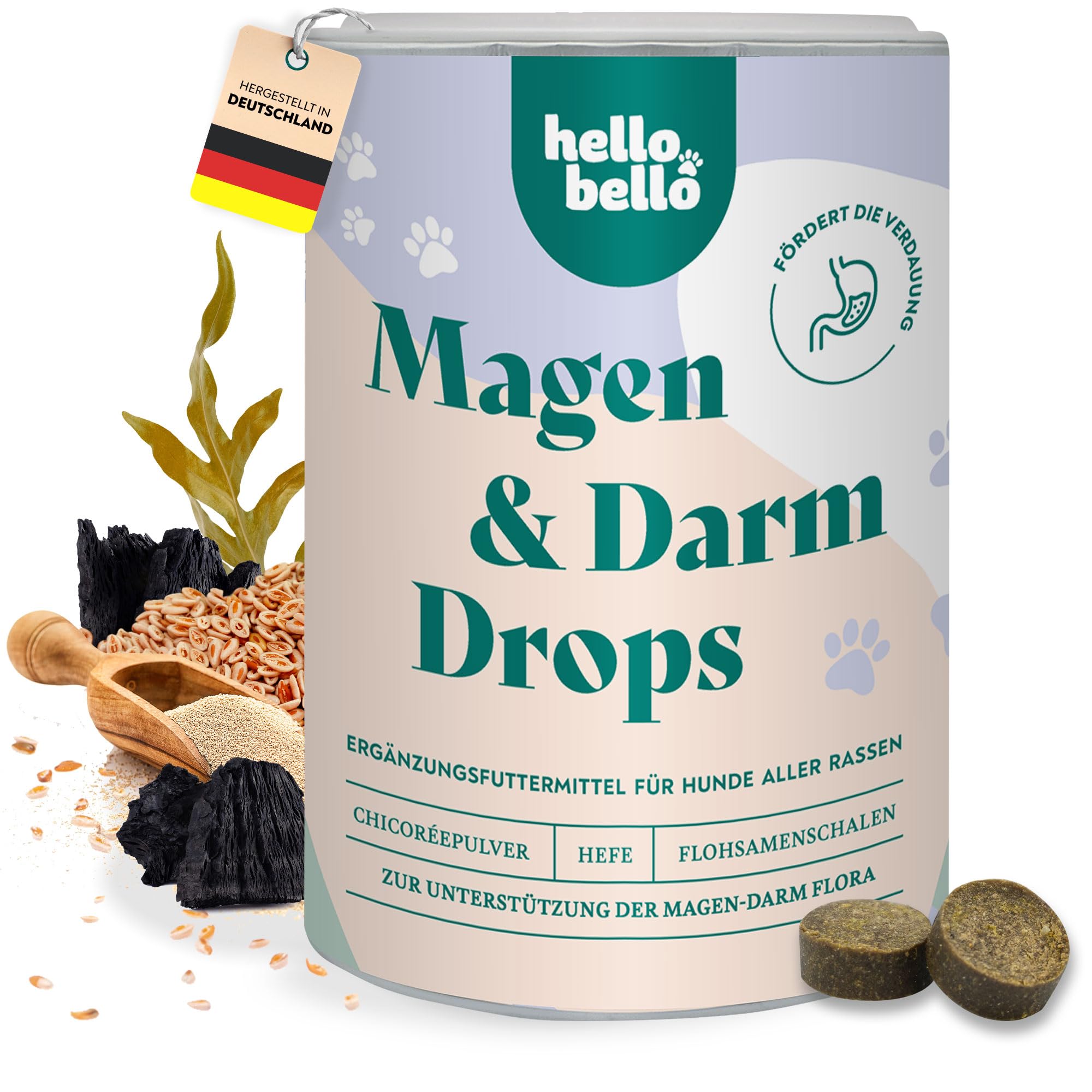 HELLOBELLO Kaltgepresste Magen-Darm Drops für Hunde gegen Sodbrennen 350g Soft mit Bierhefe, 37% Lamm & Meeresalge - Gras und Kotfresser Drops Hund, Gegen Sodbrennen, Magenschutz, Magen