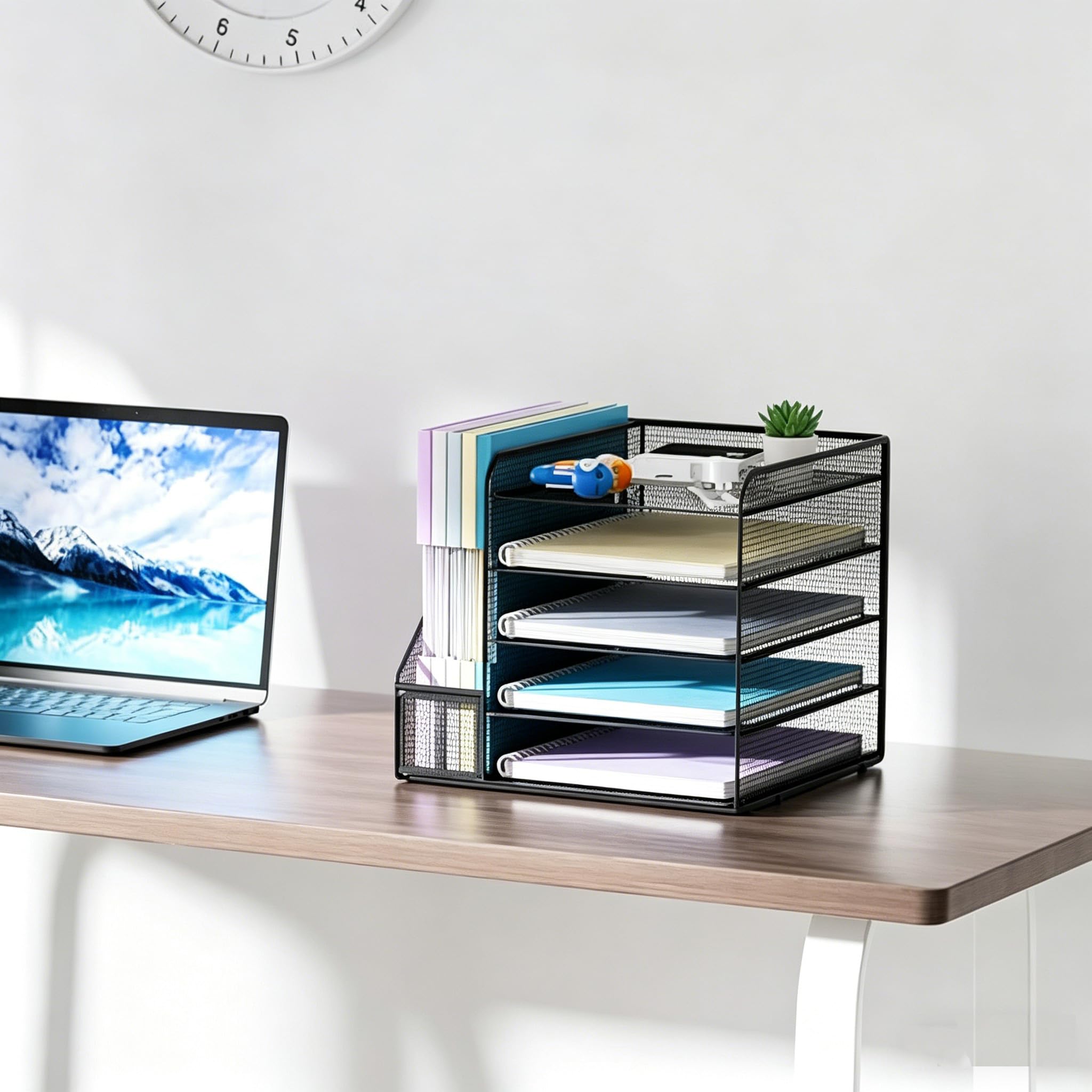 Marbrasse Organisateur de Bureau 5 Niveaux Maille Papier Porte-Dossiers Noir