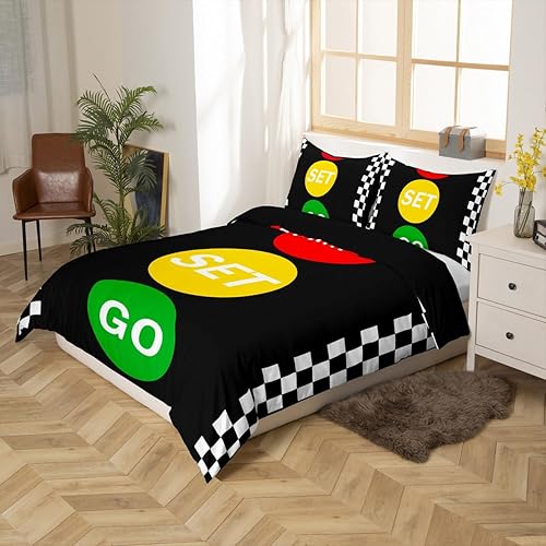 Vista 50 de Feelyou Juego de ropa de cama de coche de carreras y avión en blanco y negro – Funda de edredón y funda de edredón para niños y adolescentes