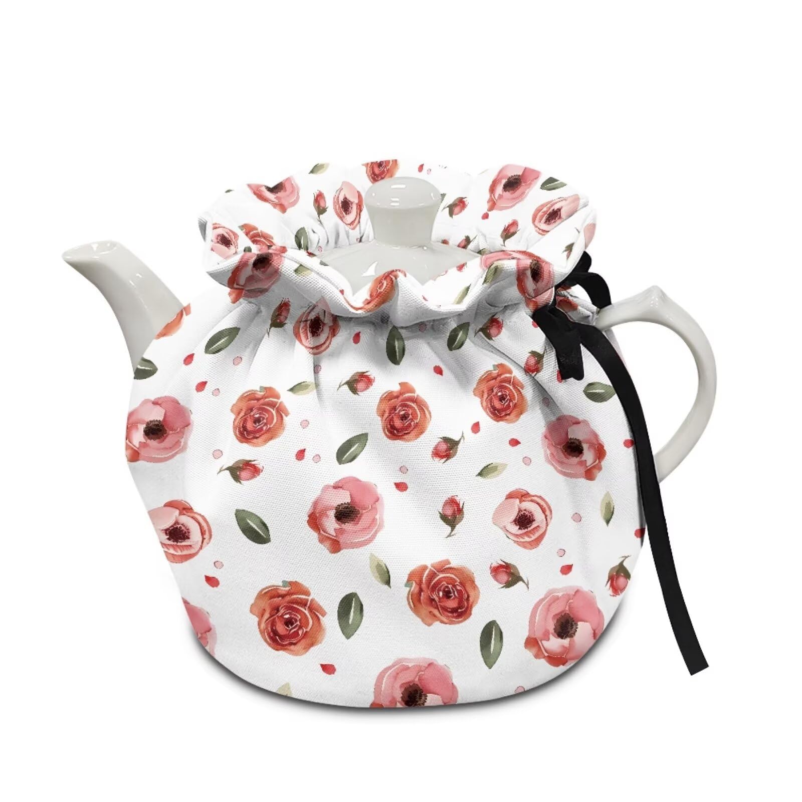 Pink Rose Tea Cosy, Scratches-Proof Insulated Kitchen Teapot Dust Cover with Drawstring, Tea Pot Cozy Breakfast Warmer for Home Kitchen Table Decoration