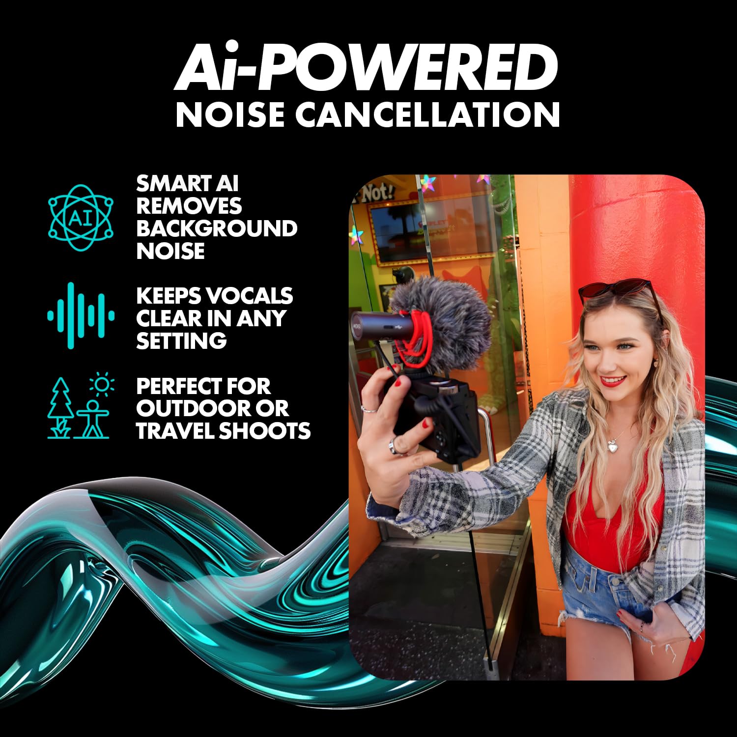 Movo VXR10-AI Microfono Shotgun con Cancellazione del Rumore AI - Microfono per Fotocamera per DSLR, Smartphone e Computer - Microfono Supercardioide per Fotocamera con Cavi da 3,5mm e USB-C