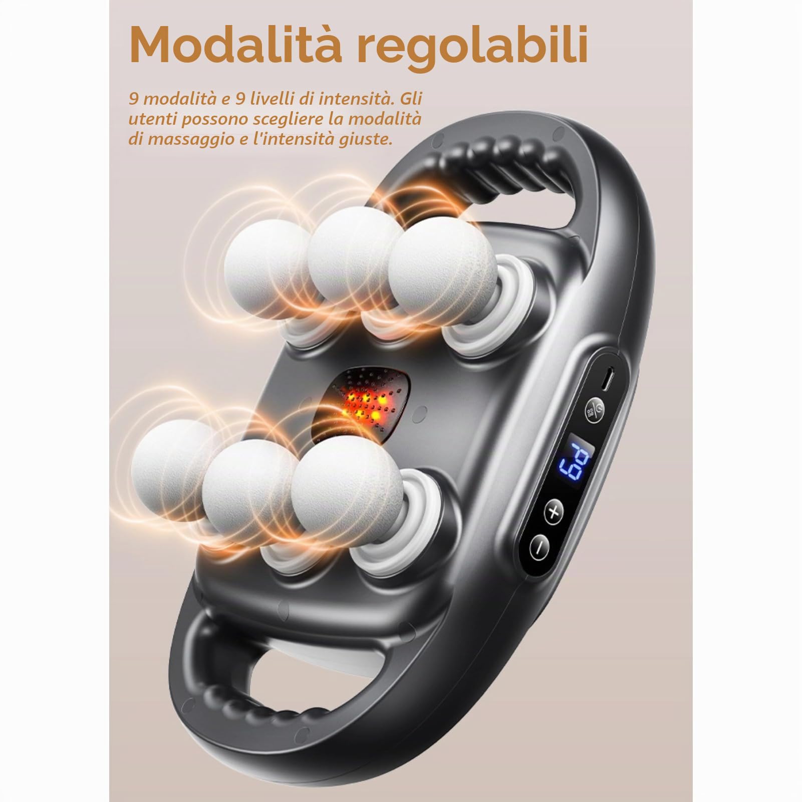 6 Pistola per Massaggio Alla Testa per Tessuti Profondi, Pistola per Massaggiatore a Percussione con 9 Livelli e 9 modalità, Strumento Massaggiatore Elettrico per Schiena, Collo,