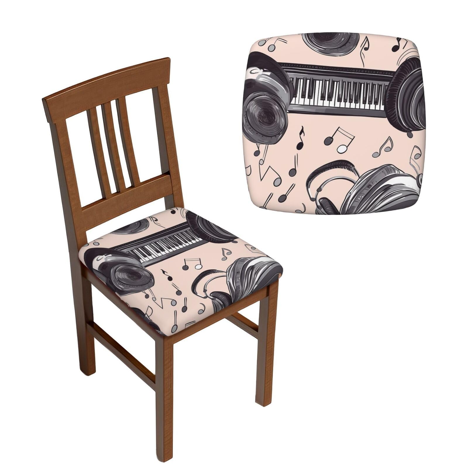 NONHAI 4PCS Dining Chair Seat Covers Set Headphones and Piano Stretch Removable Chairs Covers Washable Seat Cushion Slipcovers Protector for Dining Room Kitchen Chairs