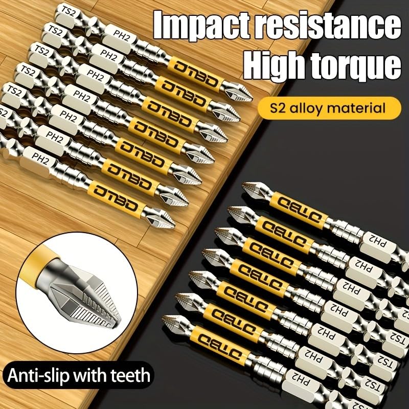 6PCS Magnetic Anti-Slip Impact Driver Bit Set, Quick-Change Hex Shank, for Power Drills, Impact Drivers and Home Repair, Yellow