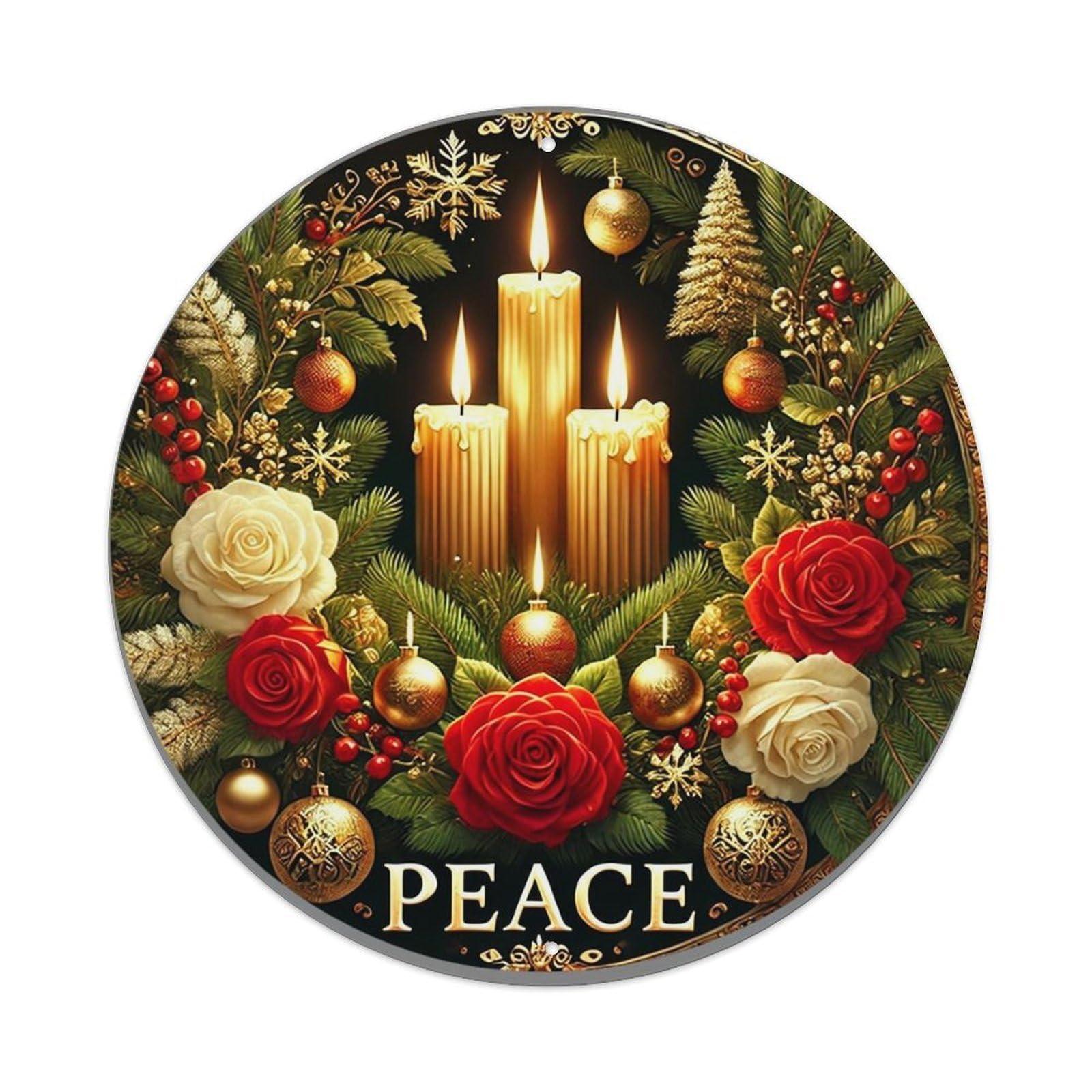 Jdyansheng Vintage Christmas Candles Roses Peace Wreath Tin Sign Metal Poster Metal Signs For Home Man Cave Bar Cafe Kitchen Laundry Room Wall Decorations 8X8 Inches