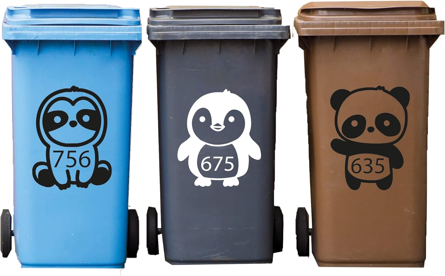 Cartoon Animals Wheelie Bin Sticker Personalised House Number Sticker
