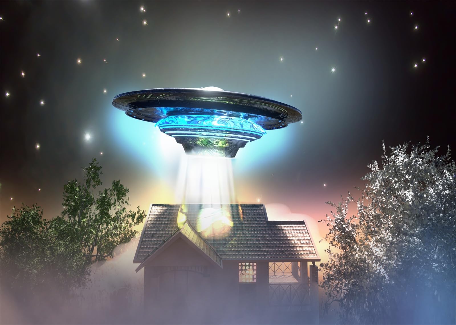 8x8FT (2.5x2.5m) UFO Sopra Casa Nella Nebbia Sfondo Fotografico