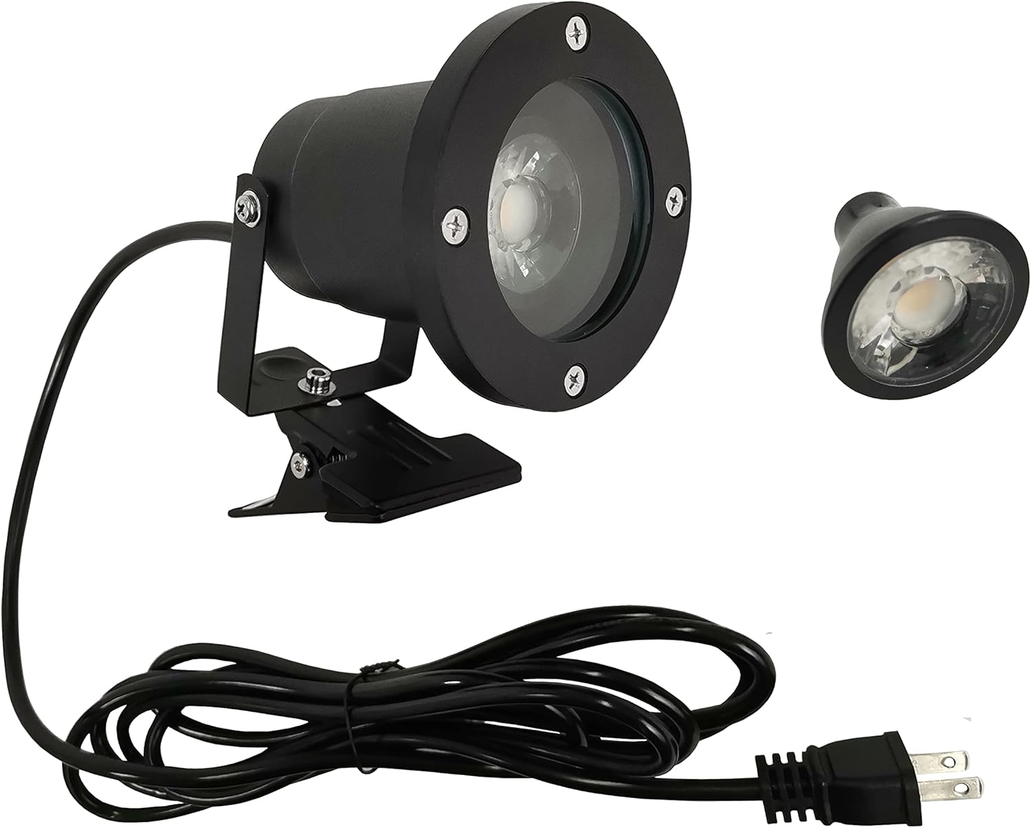 1pcs Outdoor Waterproof Clip On Light 5W Spotlight Desk Stand Lamp Directional Adjustable Portable 9.8 Ft Plug in Cord for Signboard Background Warm White Light GU10 Bulb Included