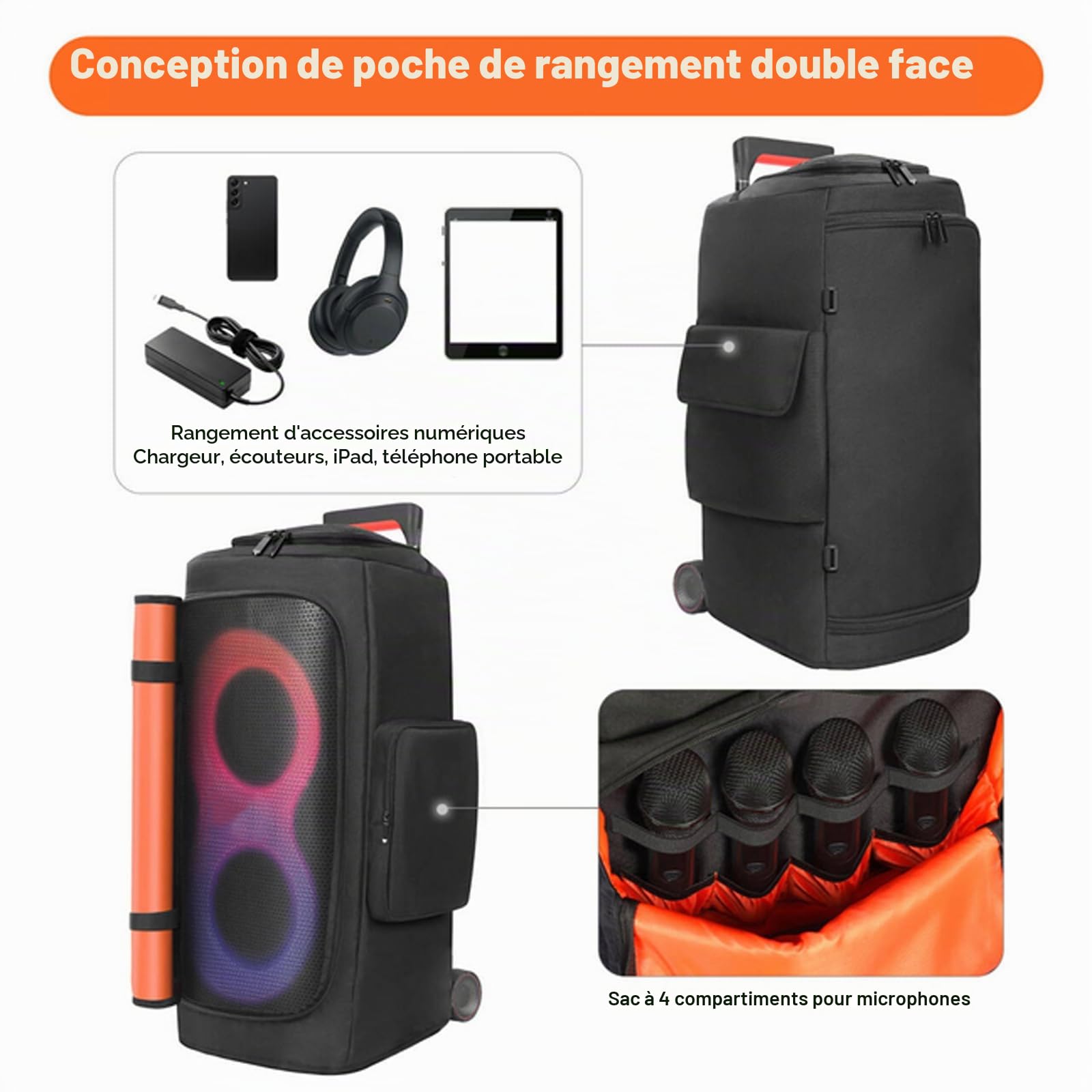 Étui pour enceinte Compatible avec JBL PartyBox 320 Enceinte portable, Housse de protection anti-poussière de voyage pour soirée en extérieur avec poches à fenêtre pour JBL PartyBox 310 et