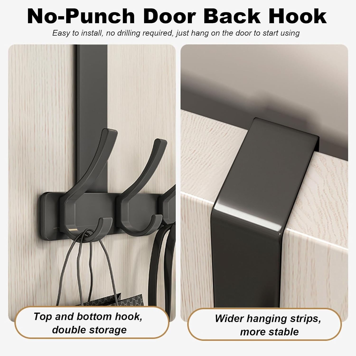 12 Hooks Over The Door Hanger, Coat, Towel, Bag, and Robe Hook for Bathroom,Assembly-Free Matte Finish Black Hook - Image 3