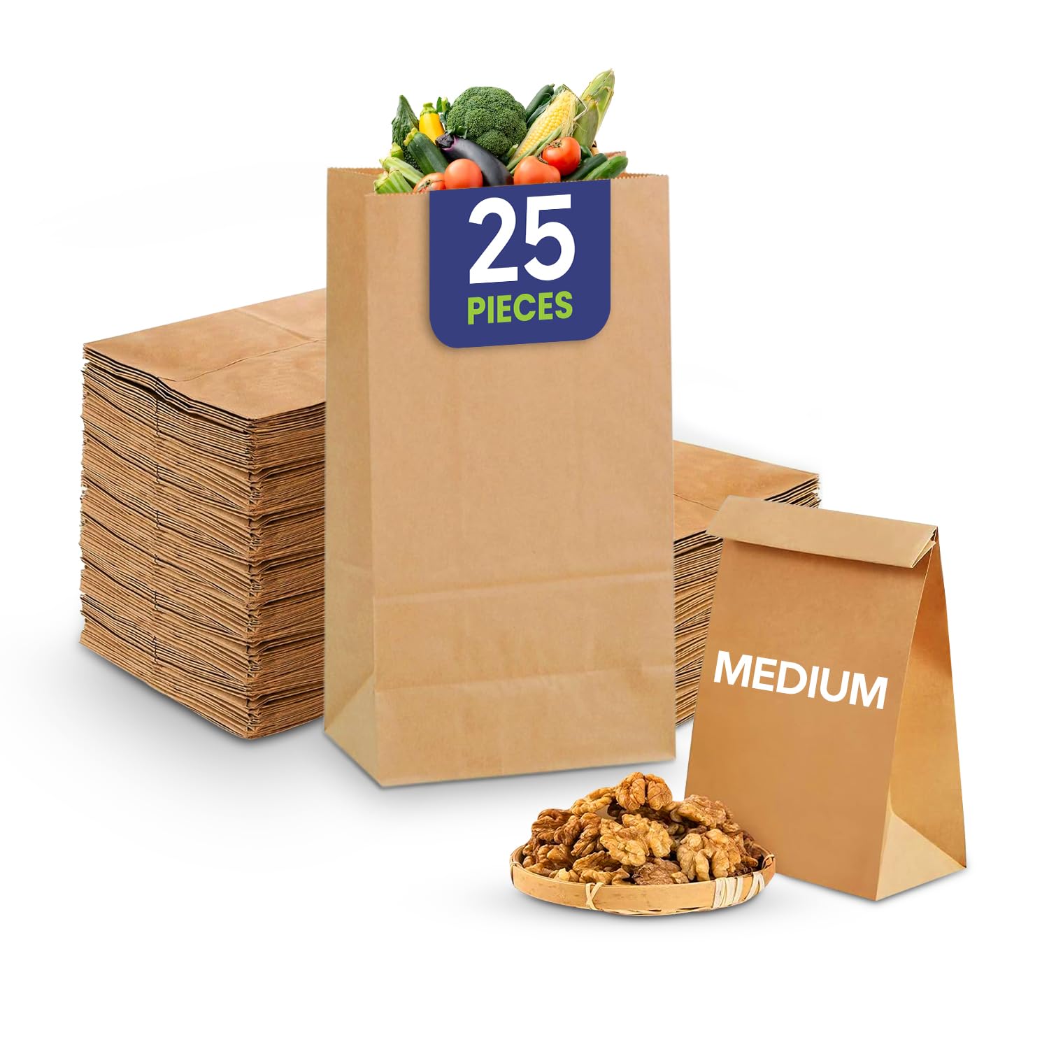 SNH SOS Paper Bag No 8 Medium, Flat Bottom Kraft Lunch & Party Treat – 25 Pieces