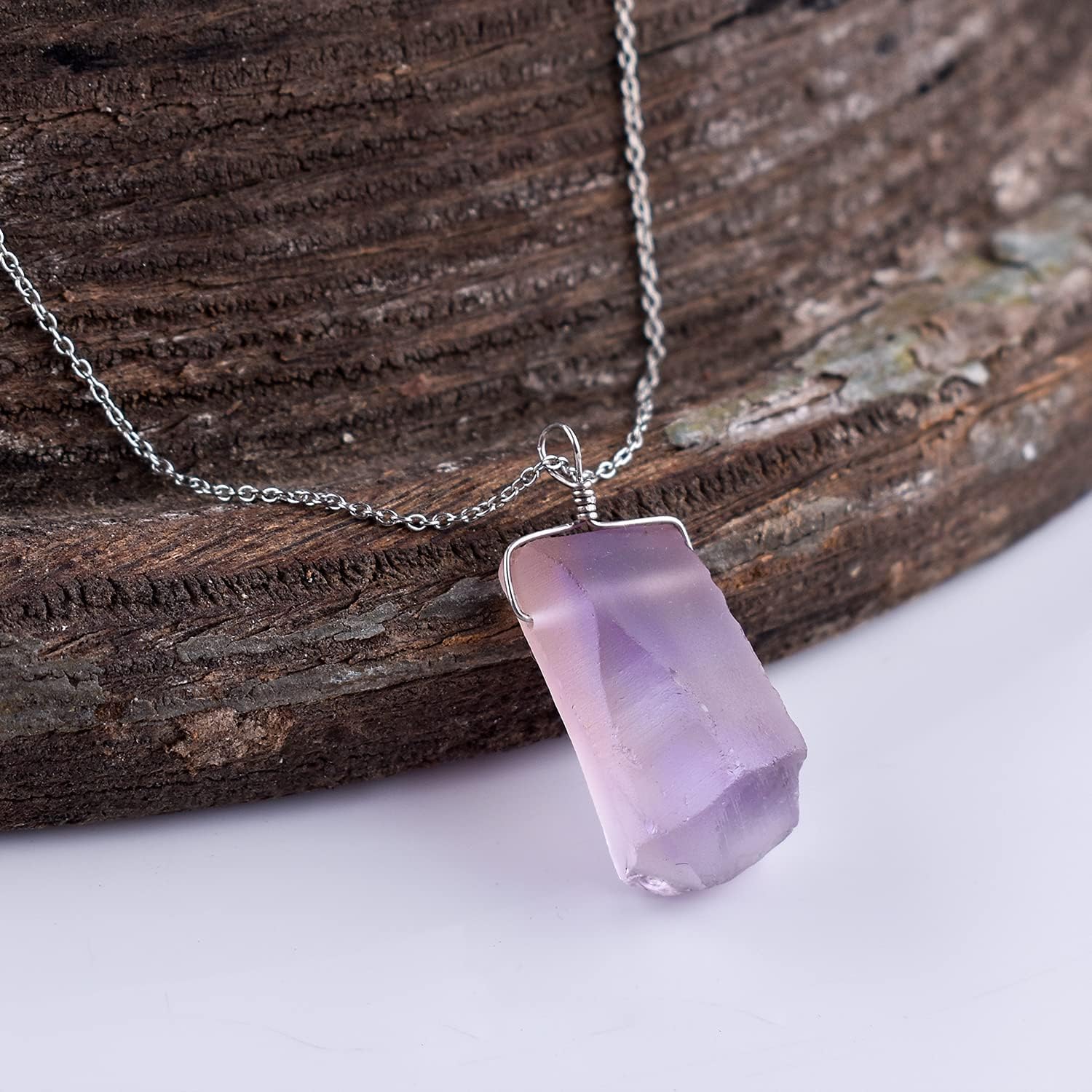 Natural Raw Gemstone Crystal Dainty Pendant Necklace for Women, Healing Chakra Stone, Birthstone, Handmade Jewelry, Rhodium Plated 925 Sterling Silver Chain 18" Gift for her