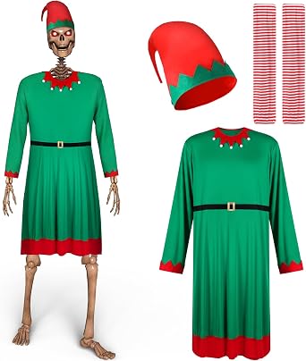 Cozypower Christmas 12 ft Skeleton Elf Costume Accessories, Skeleton Outfit
