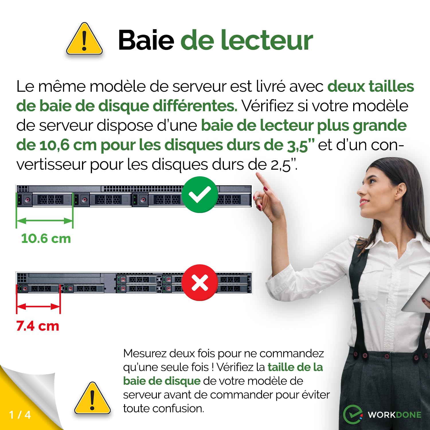 WORKDONE Pack de 6 - Caddy Disque Dur 3,5’’ avec Adaptateur HDD 2,5’’ - Compatible avec Les Dell PowerEdge serveurs 14-15e gén. - Mode d’Emploi - Étiquettes frontales - Tournevis - Vis Robustes
