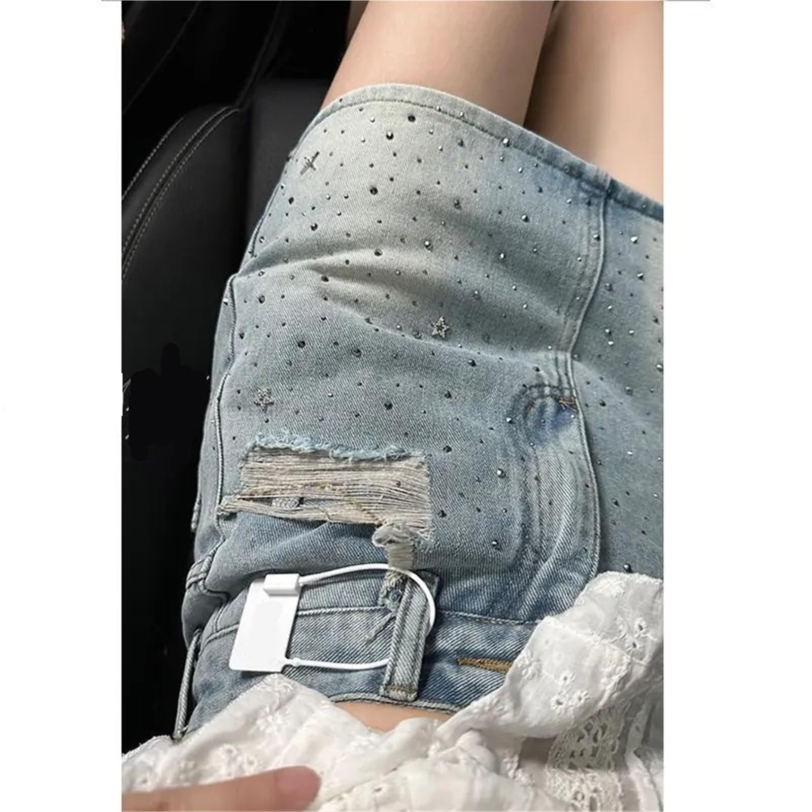 1 Pezzo gonne stellate di Jeans Vintage da Donna Mini Strass Estivi Streetwear per Vacanze E Feste