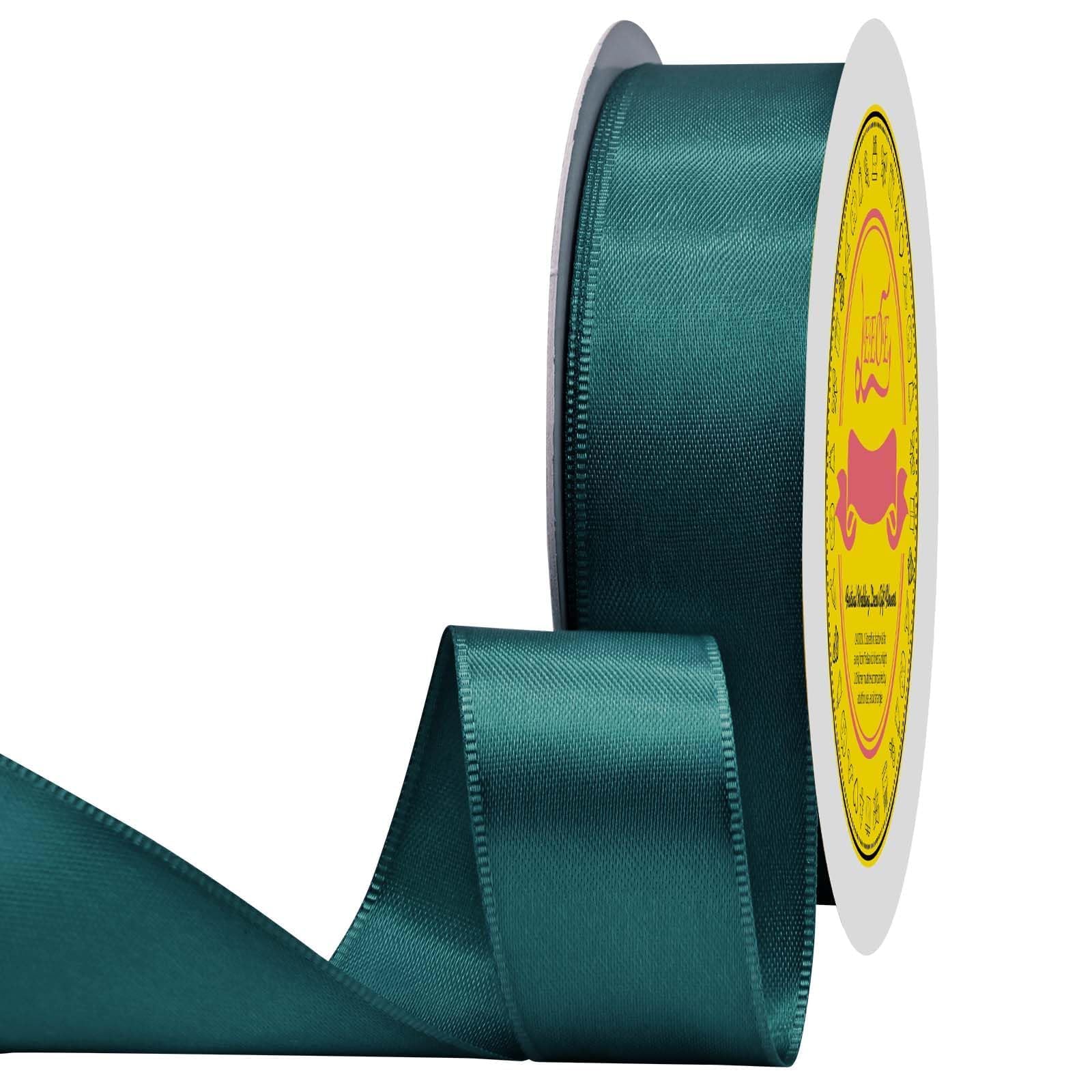 Teal Double Face Satin Ribbon 1 inch X 50 Yards Spool Bright Colors Very Suitable for Weddings Gift Package Wrapping Dancer Wand Sewing Party Hair Bow Invitation Decorations and More