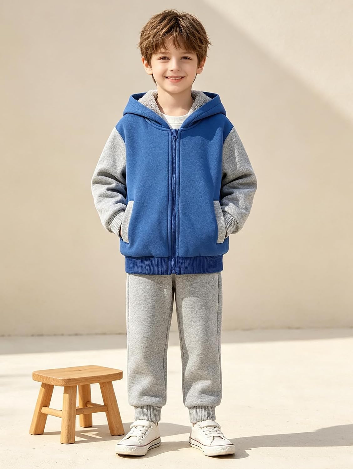 Boys Hoodie Fleece Jacket Warm Lined Zip Up Winter Coat 4-12Y