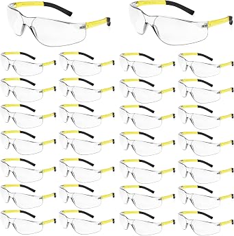 Clear Safety Glasses Bulk for Men, Ansi Z87.1 Protective Eyewear | Polycarbonate Bulk Safety Goggles with Soft Silicone Legs for Lab, Industry, Construction, Painting, Fishing, Woodworking