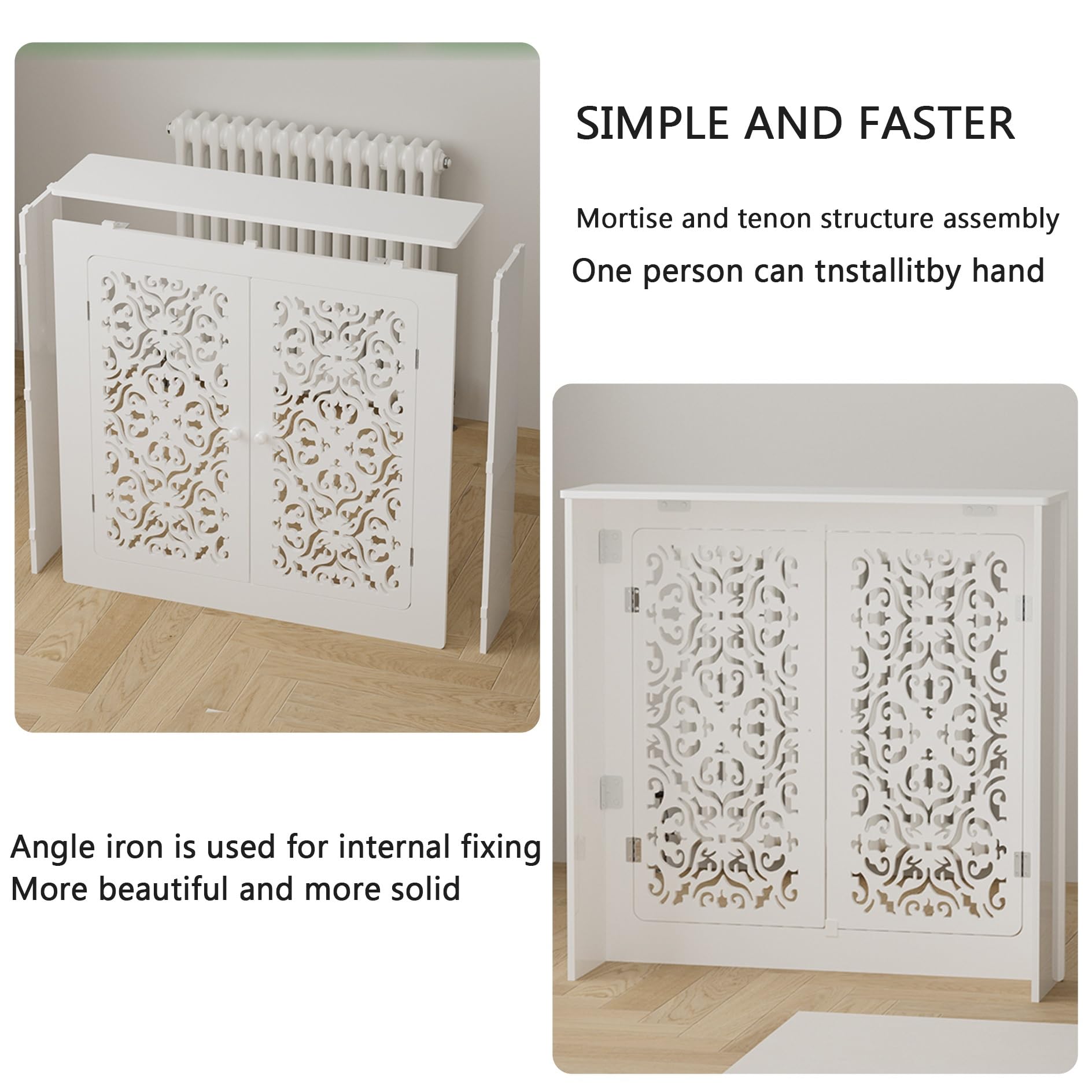 Moderne coperture per termosifone per casa, elegante rete riscaldante a due ante, per consolle da pavimento, installazione senza fori, ideale per soggiorno, cucina e sala da pranzo (L60 x A 60 x L)
