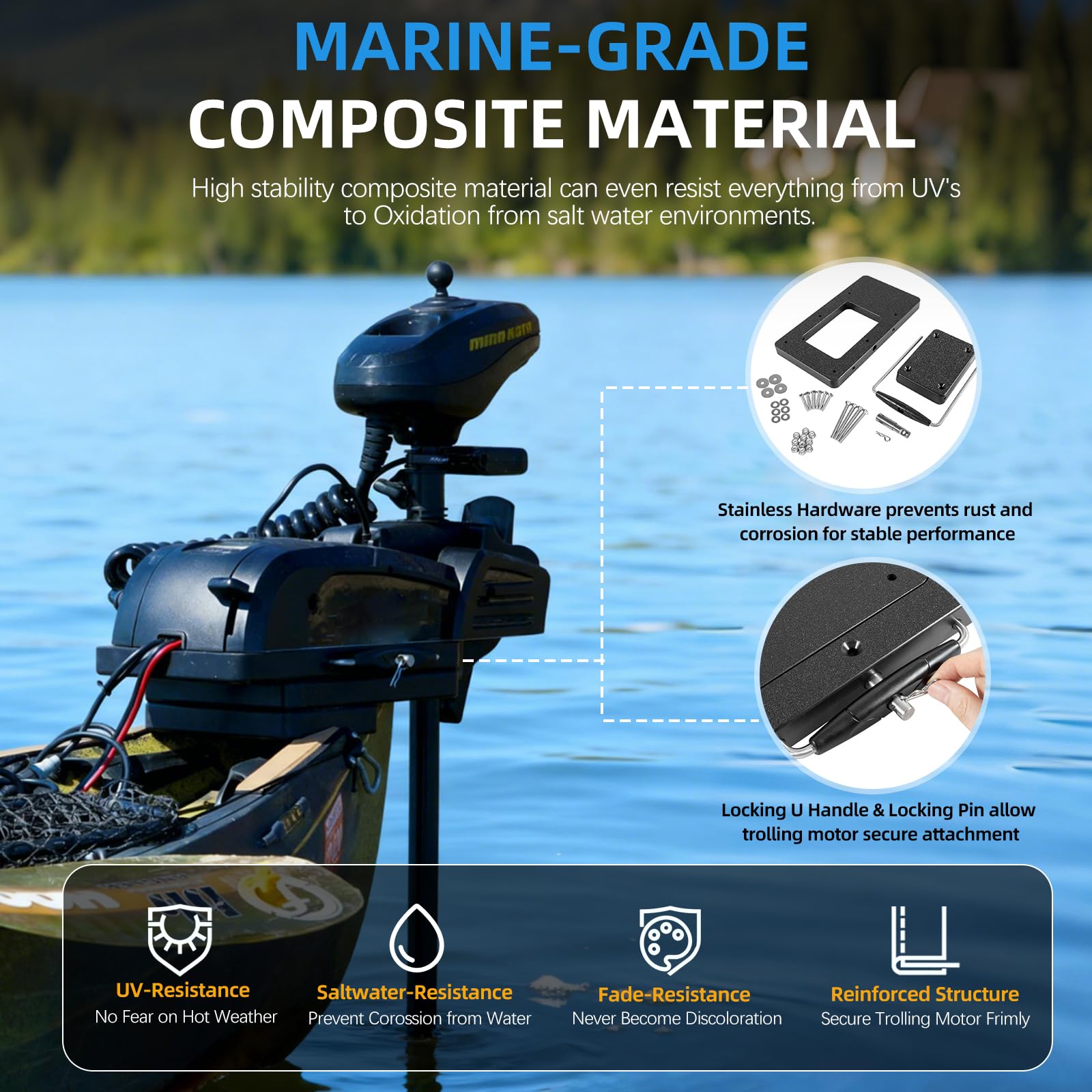 Für Minn Kota 1854021 Schnellspanner-Halterung MKA-21 passend für Ulterra, Terrova, Deckhand 40, PowerDrive, PowerDrive V2/Pontoon Trolling Motors, für Minn Kota Trolling Motor Montagehalterung