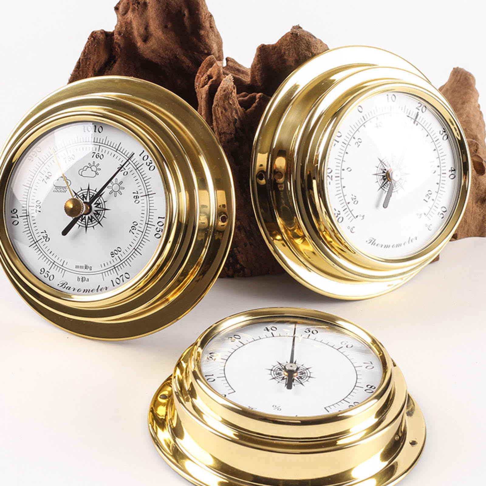 Set di 3 barometri e termometri e igrometri, da 9,8 cm, portatile, da appendere alla parete, stazione meteo analogica, per casa, barca, hotel, uffici, fabbriche (senza batteria necessaria)