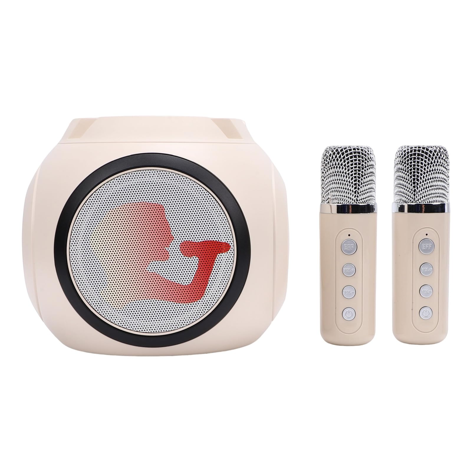 POENVFPO Macchina per Karaoke, Altoparlante Bluetooth con 2 Microfoni Wireless, Trasmissione 2.4G per Duetti, Regolazione Audio Integrata, Luci a LED, Design Compatto per Feste in Casa, (WHITE)