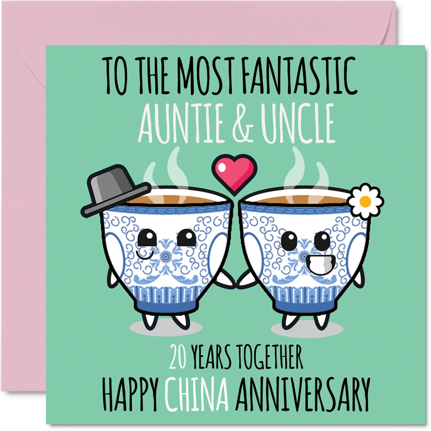 Cute China Anniversary Card for Auntie & Uncle - 20 Years Together - Happy 20th Wedding Anniversary Cards for Uncle Aunt, 145mm Greeting Cards Anniversaries