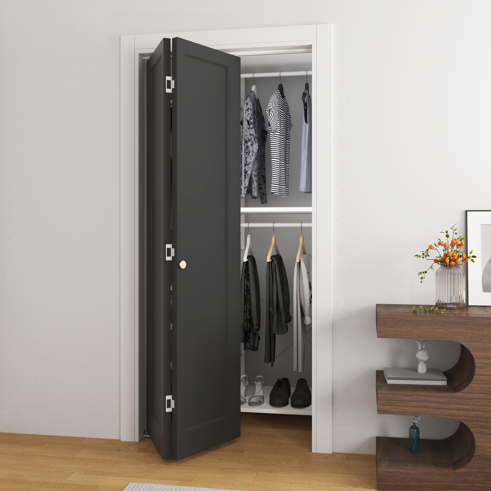 Photo 1 of ** puncture /cracking damage** JUBEST 36in. x 80in. Bifold Door, 1 Panel Bifold Interior Doors, Hollow Core Bi Fold Closet Door with Hardware Kit Include, Folding Doors for Laundry, Pantry & Bedroom, Vinyl Wrapped Textured Black