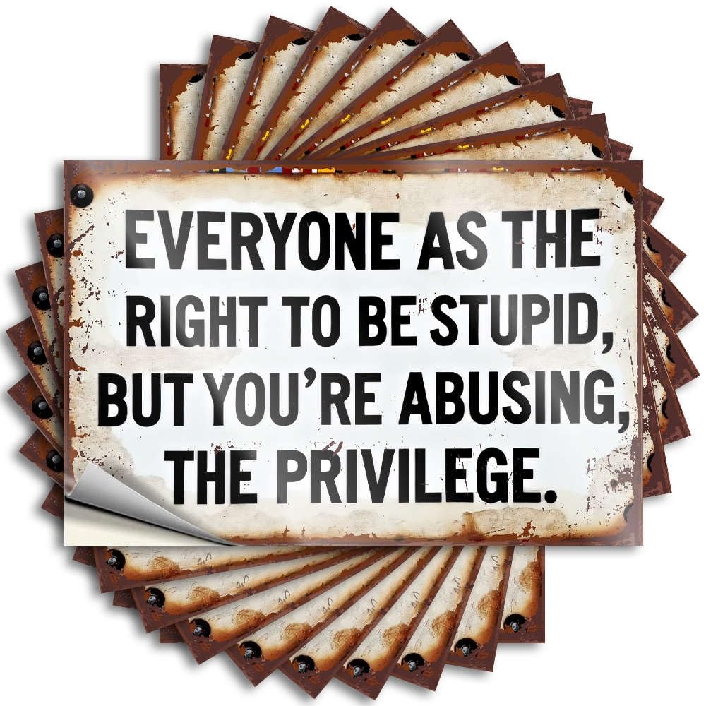 Everyone Has The Right to Be Stupid. Metal Quote | Men Cave Decor Waterproof Vinyl Window Alcohol Removable Decal Peel Stick(12X18CM)