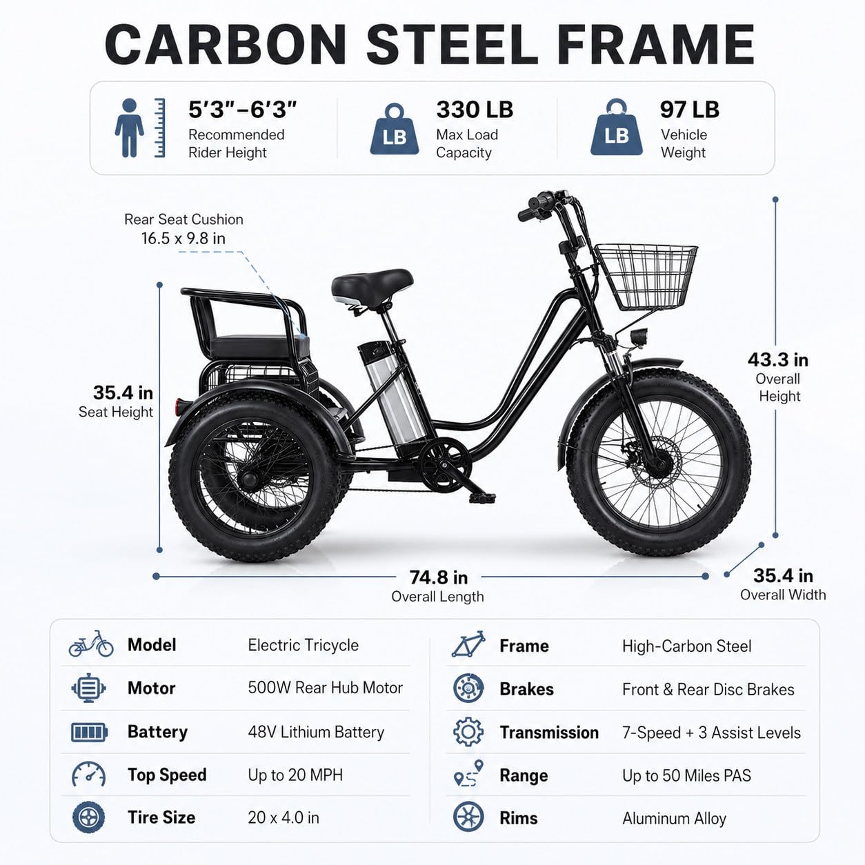 Tricycle électrique pour Adultes - Charge 200Kg